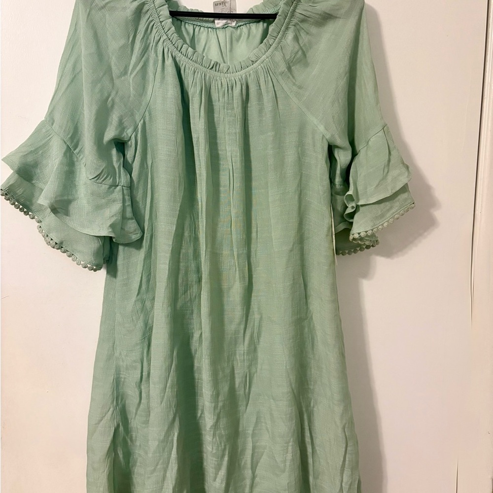 Green Ruffle Sleeve Dress